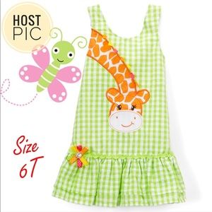 🎉HP🎉 Green Giraffe Gingham Drop-Waist Dress